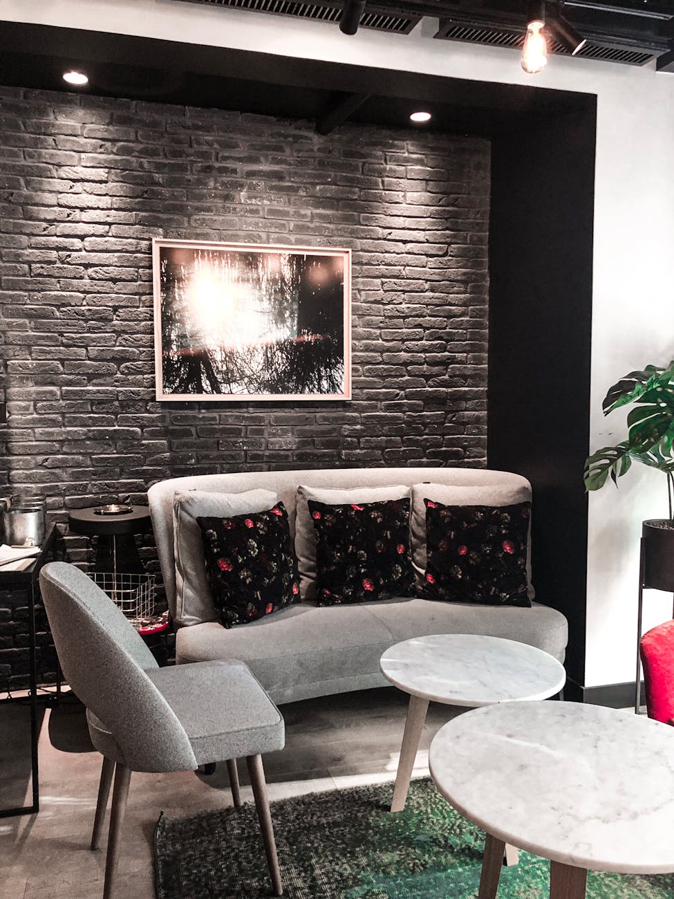 Moody luxury living room with warm lighting and refined textures